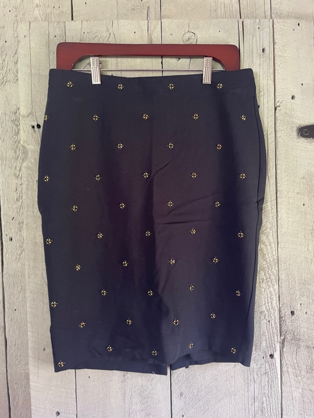 Ann Taylor Navy Pencil Skirt with Gold Stud Details